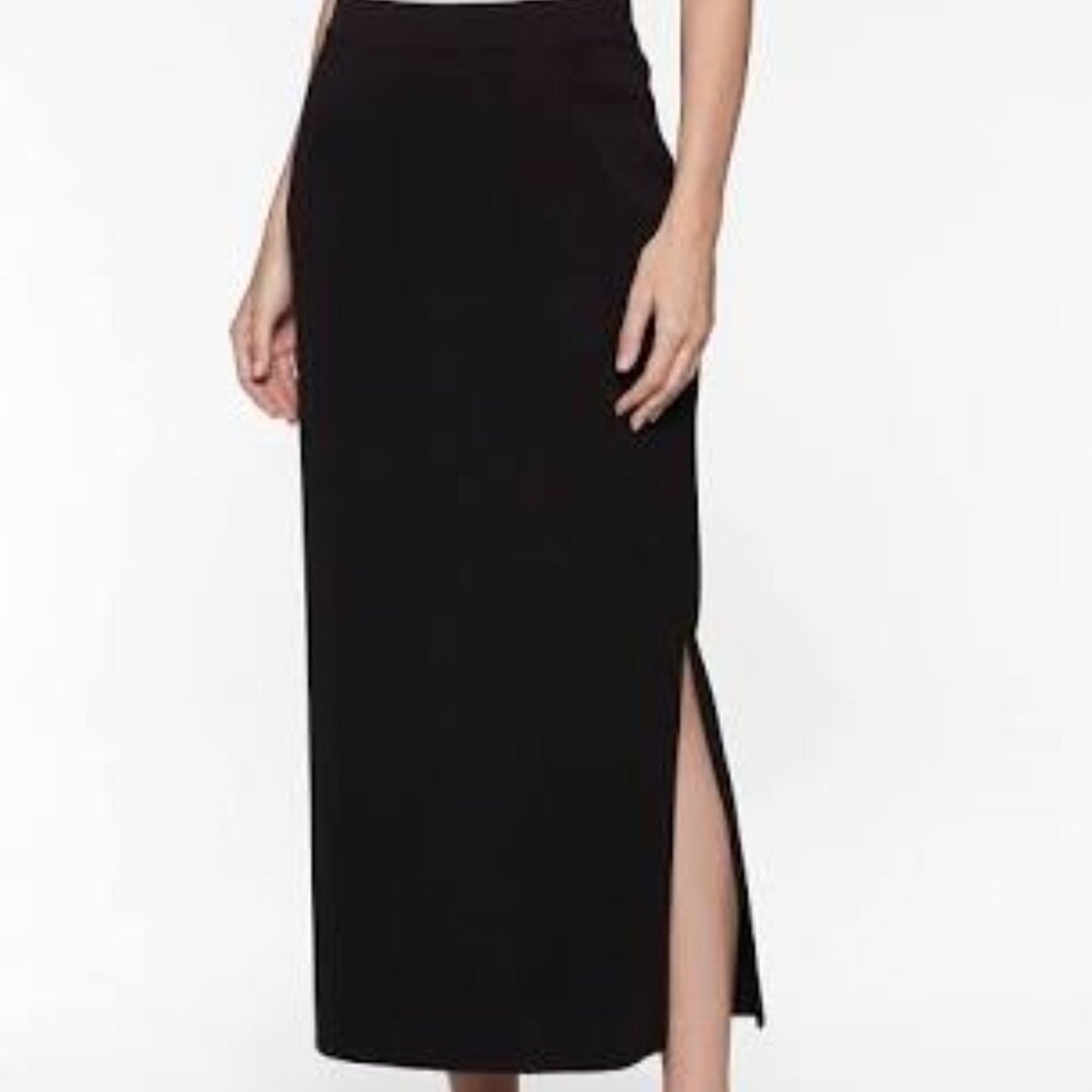 Exclusively MISOOK Mylana Black Stretch Knit Maxi Pencil Skirt Side Slit Size M